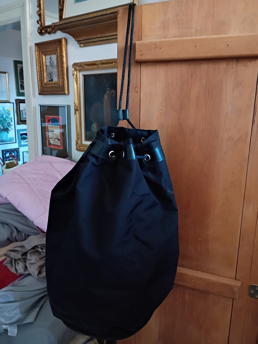 Black Drawstring Bucket Bag